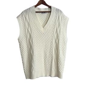 Grace Karin V-Neck Cable Knit Cap Sleeve Pullover Sweater Off White Size XL